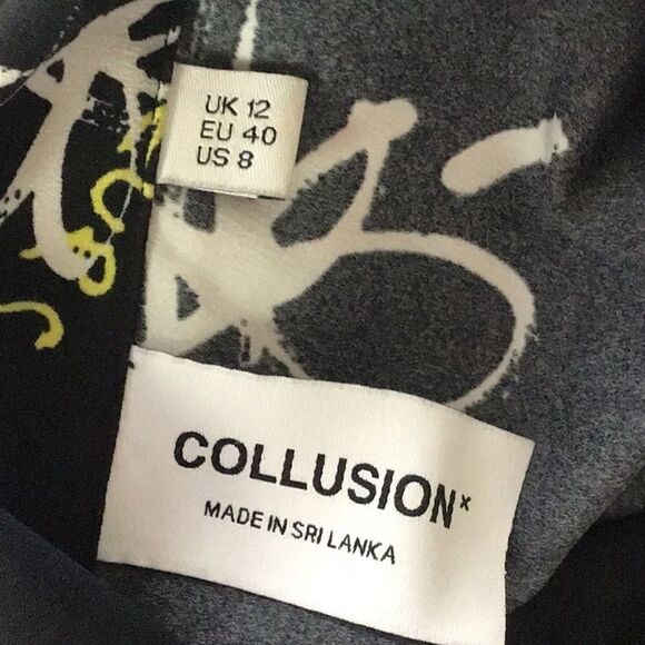 Collusion Black Graffiti Peplum Zip Popover Top - Picture 8 of 10